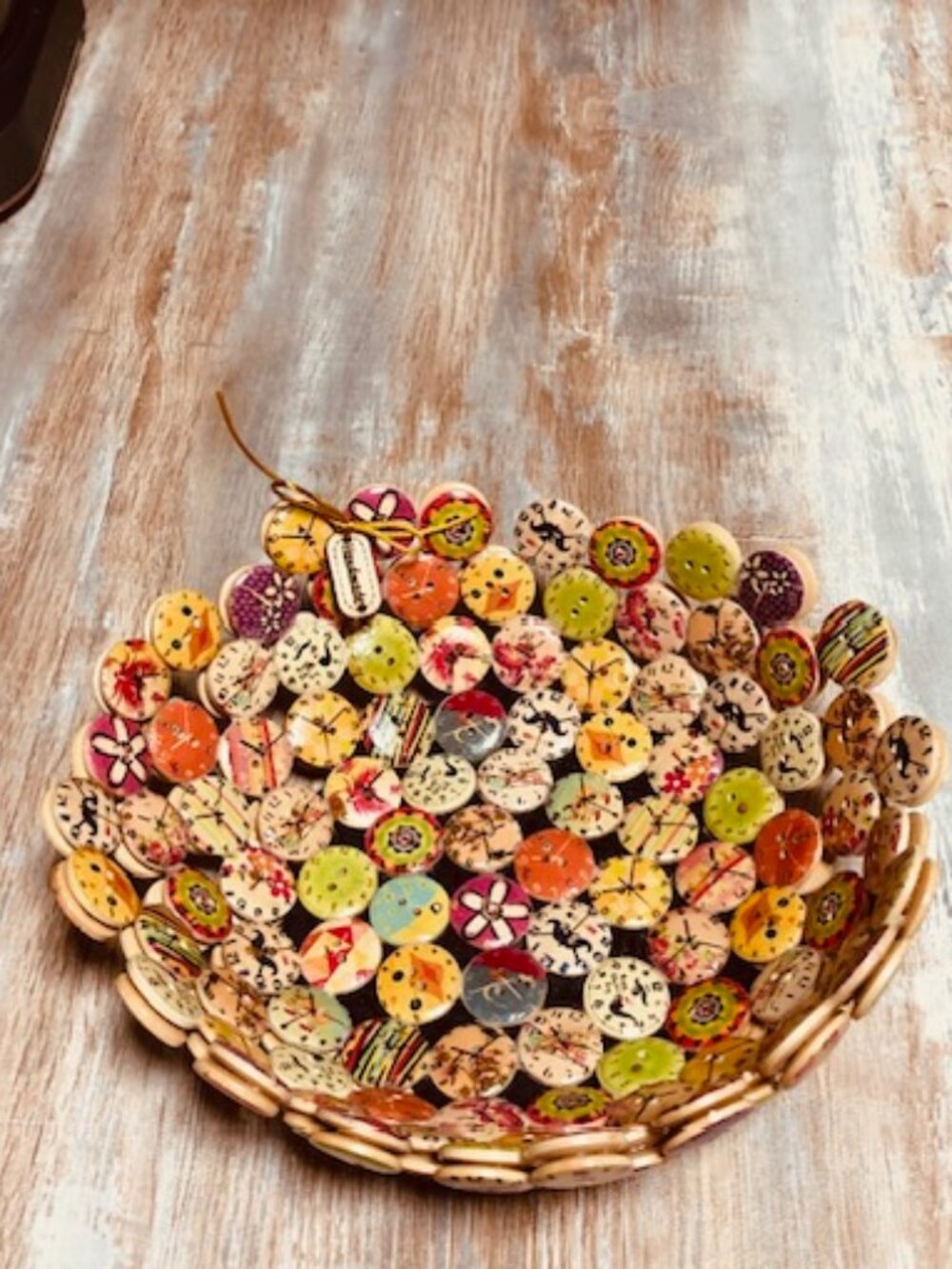 Handmade Whimsical Wooden Button Bowl - Vintage Clock & Floral Catch-All